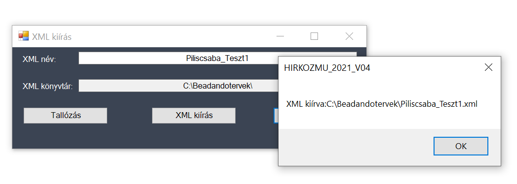 XML előállítás vége