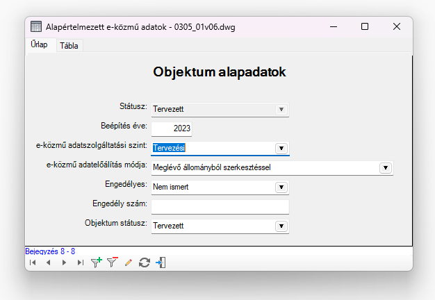 Objektum alapadatok űrlap