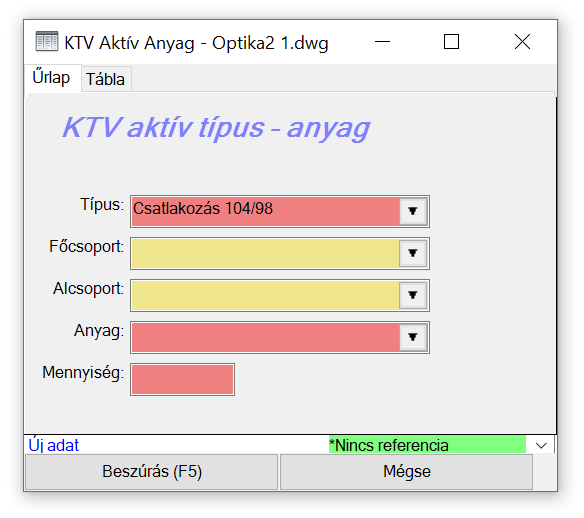 KTV aktív típus anyag űrlap
