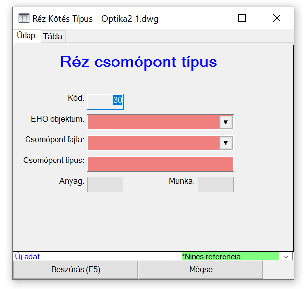 Réz csomópont típus űrlap