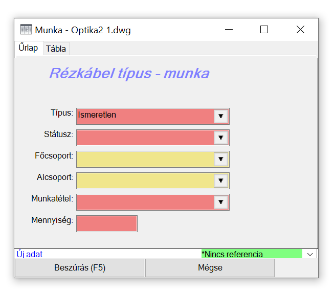Rézkábel típus - munka űrlap