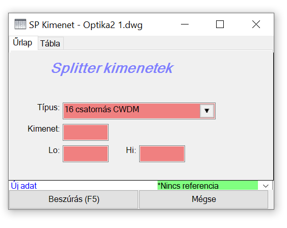 Splitter típus űrlap