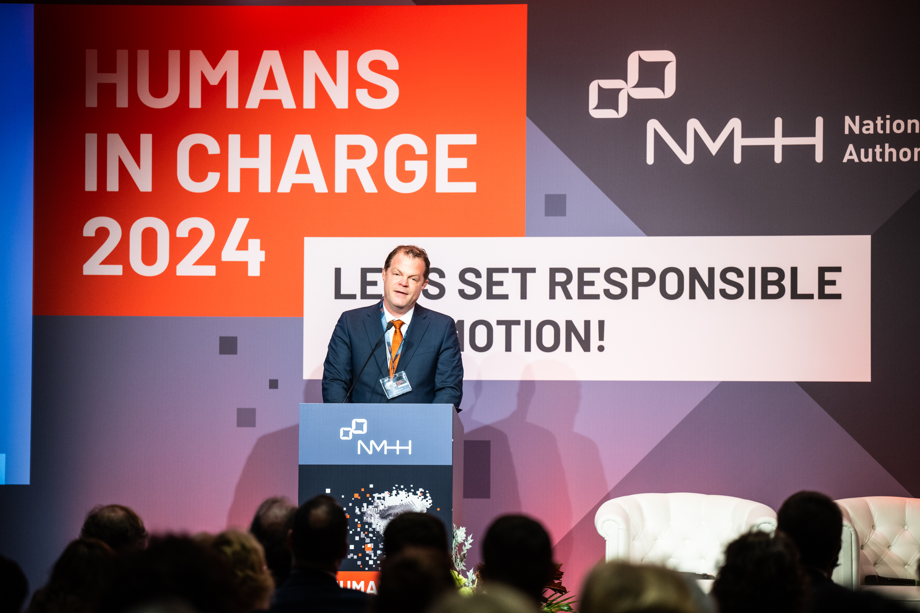 NMHH President András Koltay gives his speech at the 2024 Humans oin Charge AI conference in Hotel Helia, Budapest, October 7 2024